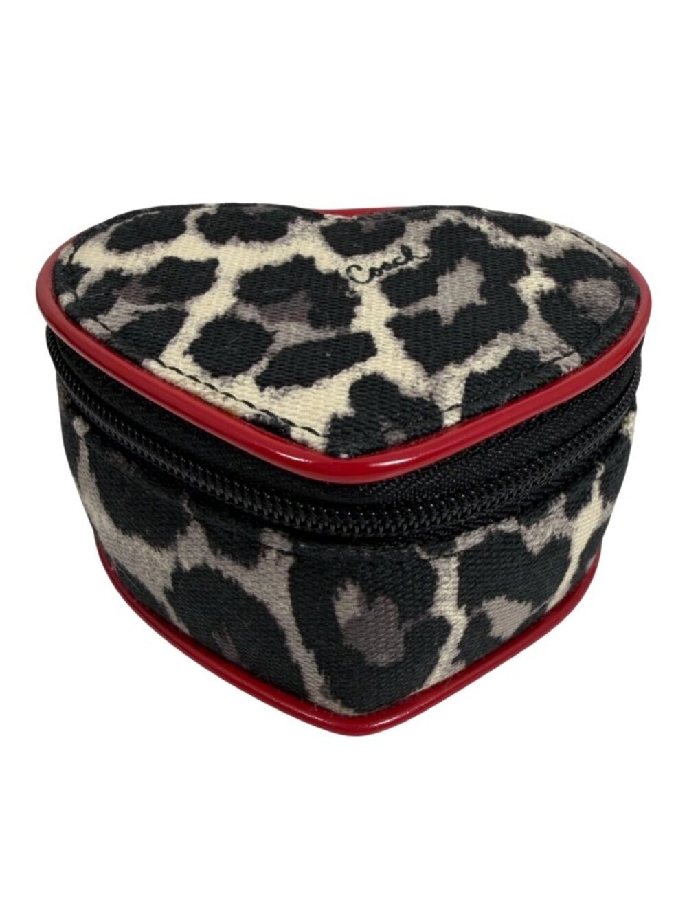 Coach Ocelot Heart-Shaped Mini Travel Jewelry Zip-Around Case Satin Pouch EUC - Picture 2 of 7